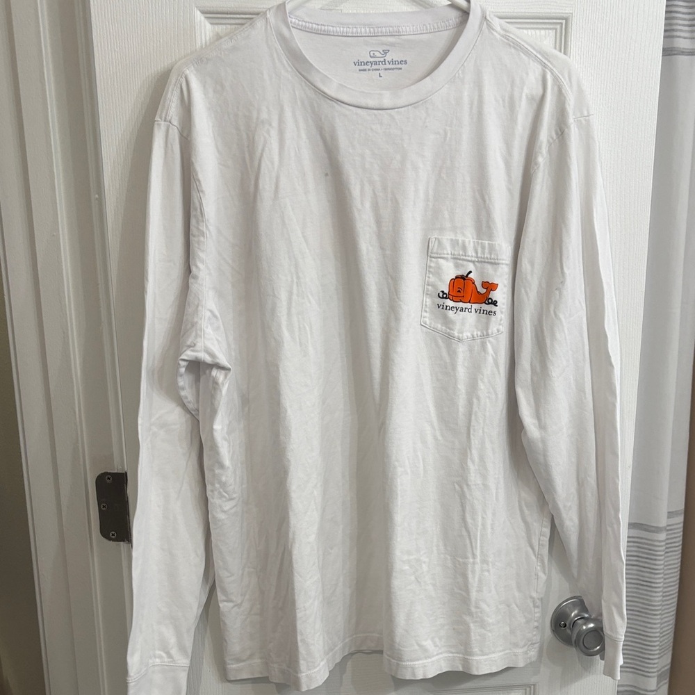 Vineyard Vines Men's White Long Sleeve Tee with Orange Logo